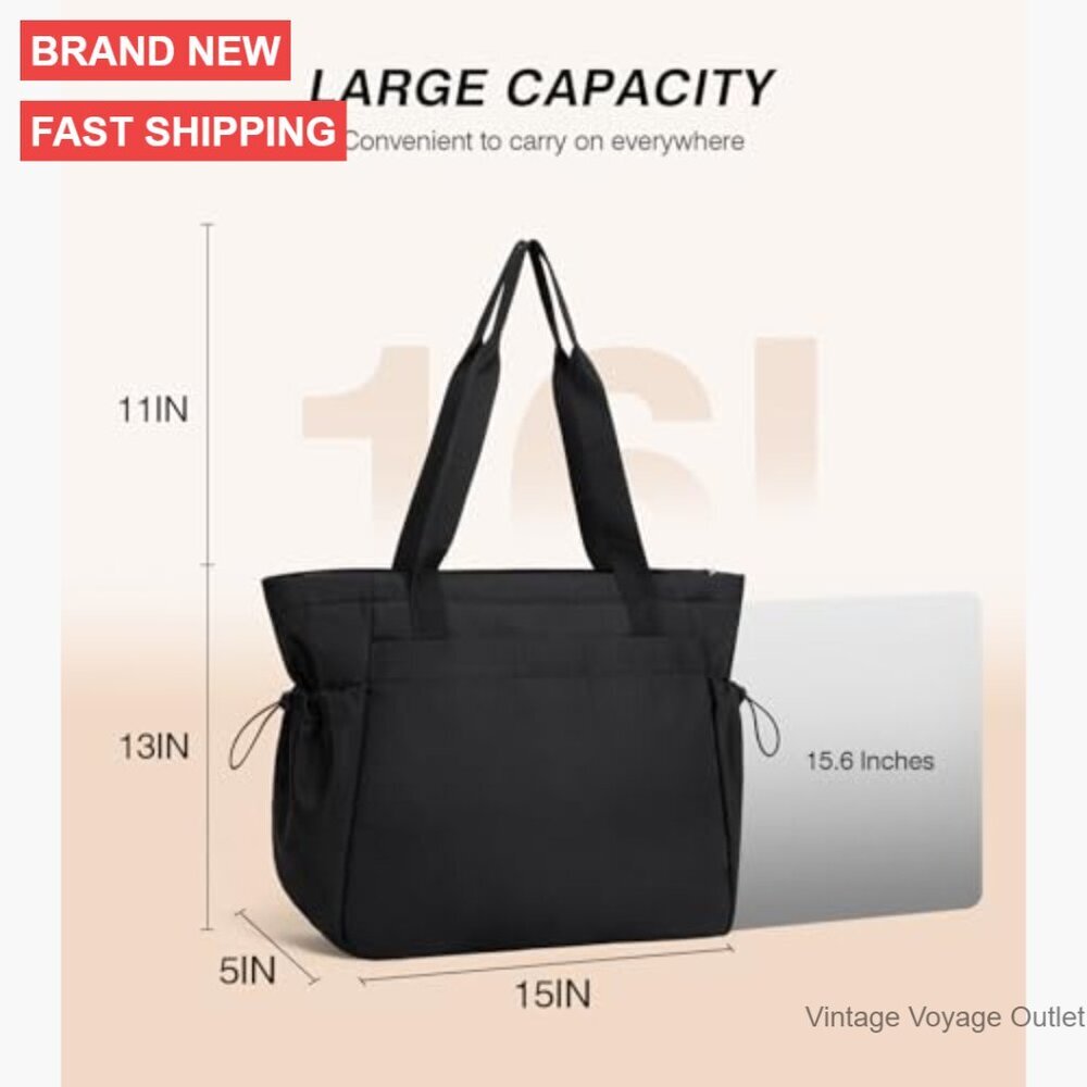 Large Lightweight Tote Bag with Zipper Compartments for Work Travel Gym - Picture 3 of 7